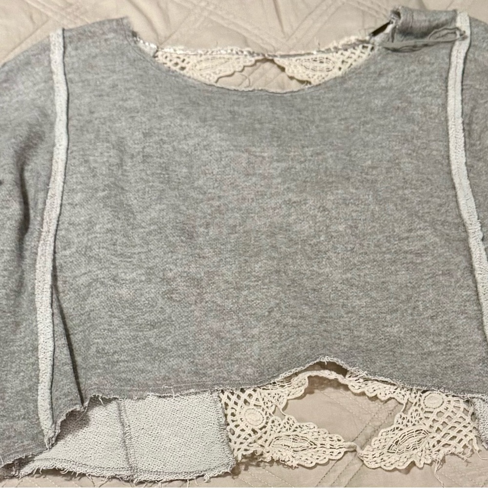 Free People Cream Knit Top with Lace Details - Picture 3 of 6